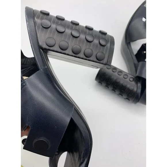 All Saints Leather East Heel Sandals Block Heel Shoes Strap Navy 41 Women’s 11 - Picture 13 of 15